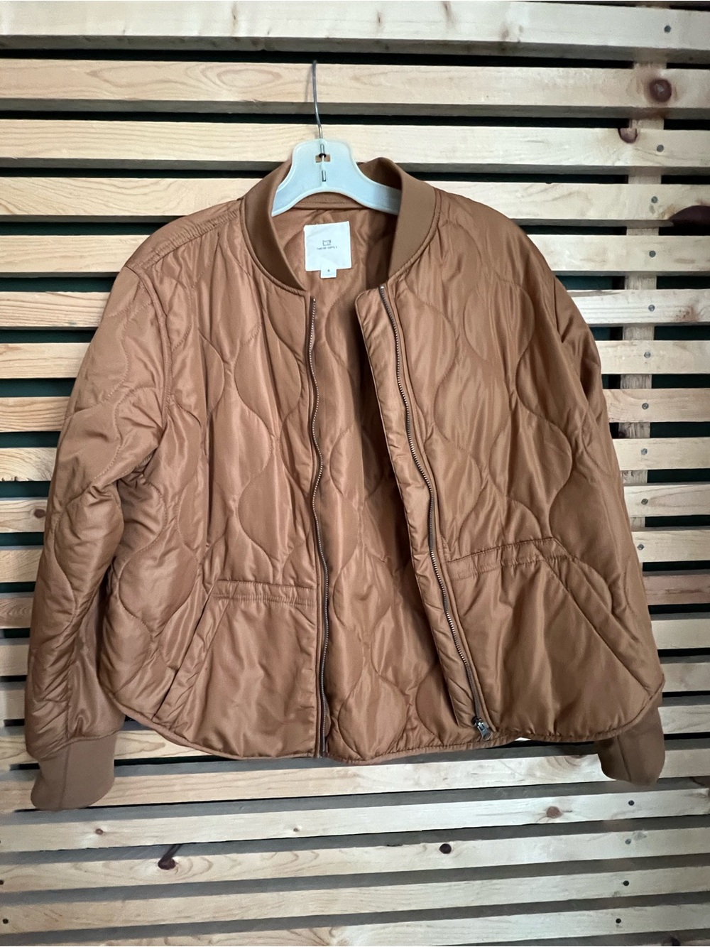 Thread & Supply Quilted Bomber Jacket in Camel Brown